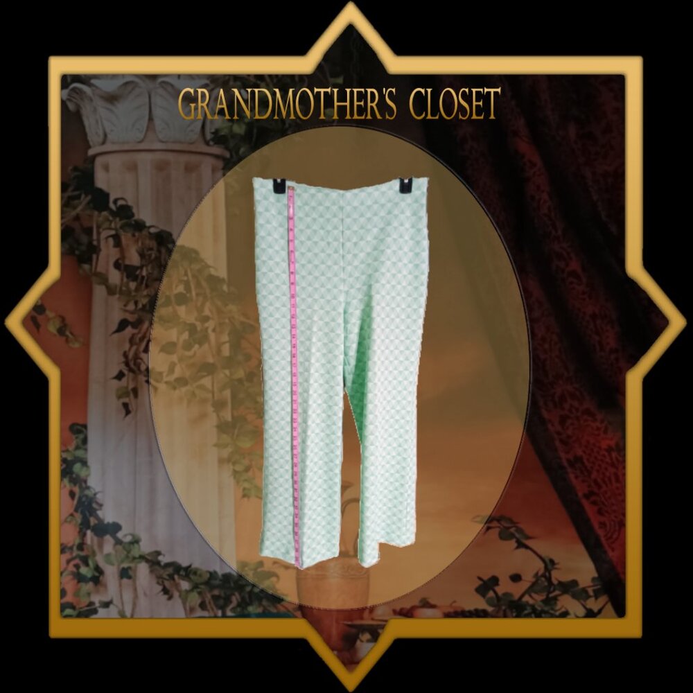 EUC: Vintage 70s Stockton Mint Green Geo Knit Flare Pants Retro Bell Bottom